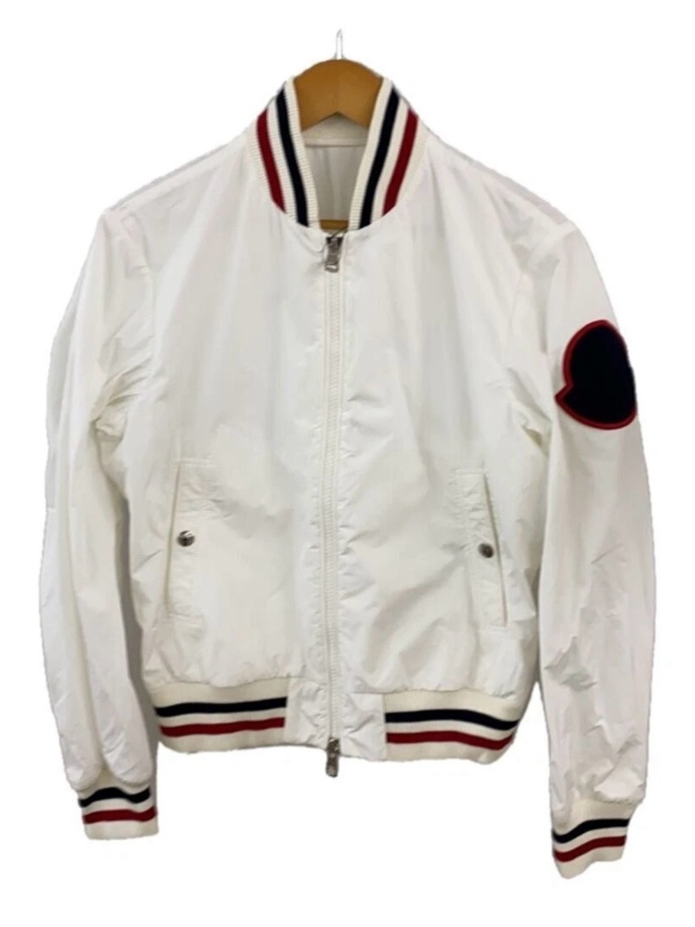 Moncler Huchet Giubbotto White Men's Bomber Jacket with Contrast Stripe Trim